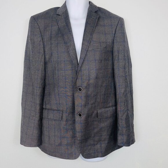 DKNY Mens M Blazer Gray Black Windowpane Plaid Suit Jacket - Picture 2 of 12